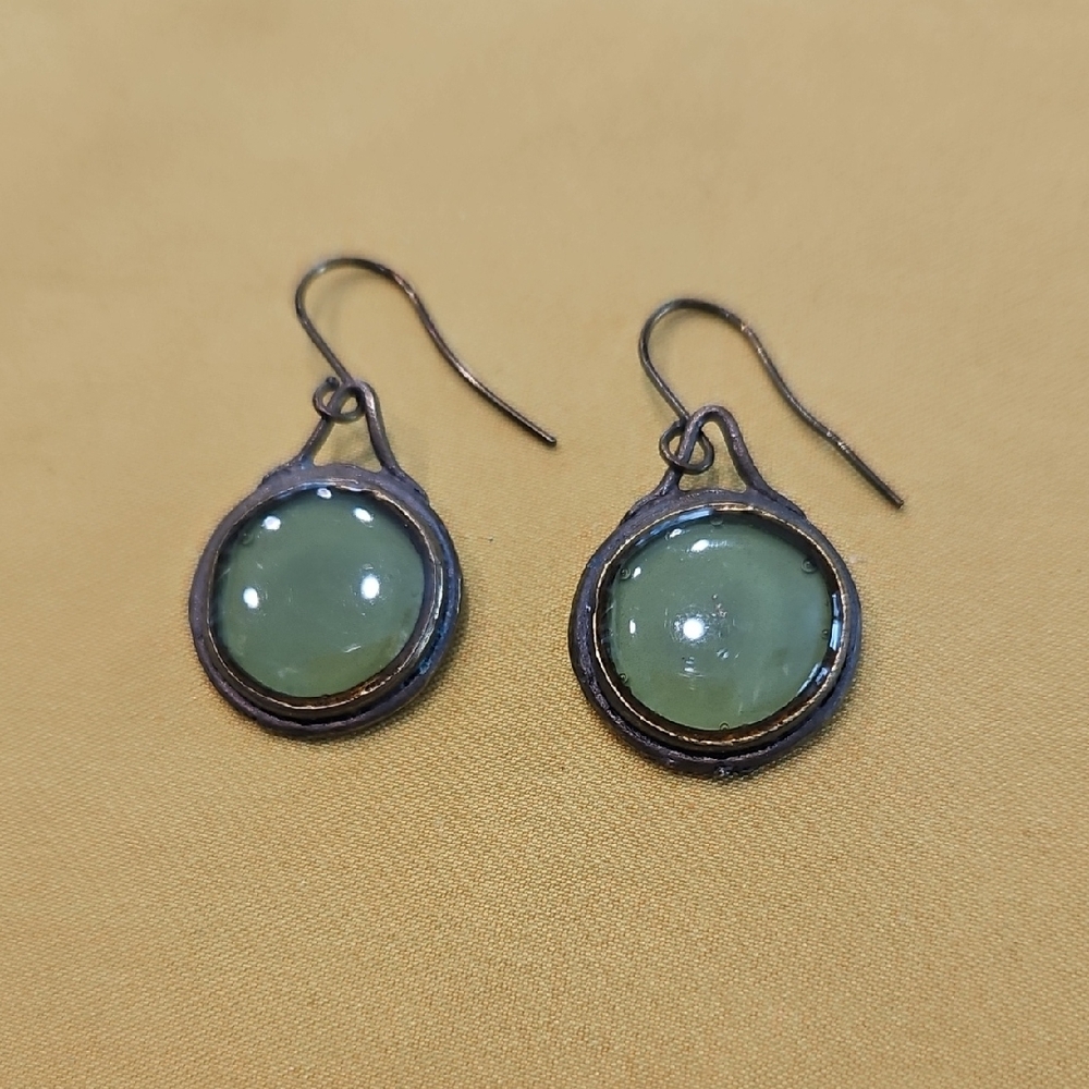 Bezel-Set Round Green Crystals & Copper-Toned Metal Earrings By Leetal Kalmanson